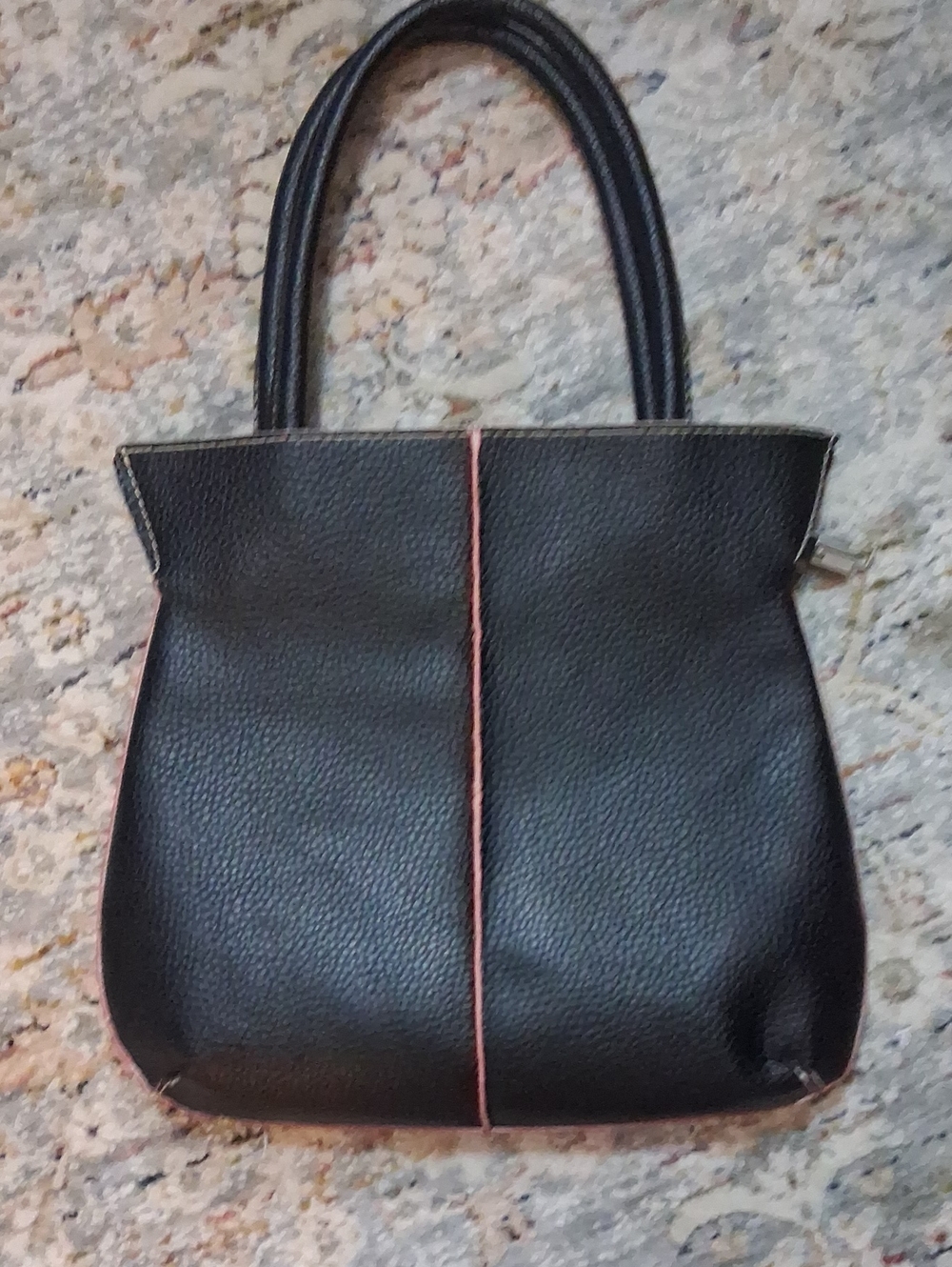Mellow World, Black Leatherette Tote Bag with Pink Trim